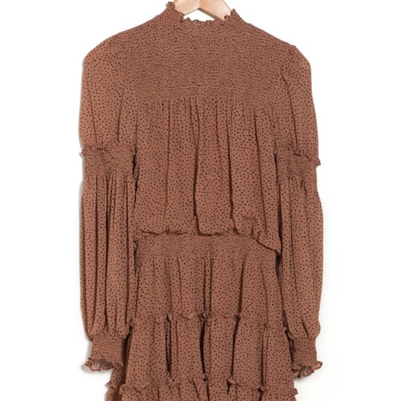 Mustard Seed: Mini Mock Neck Beige Black Polka Dot Dress Size M  Long sleeve - Picture 6 of 8